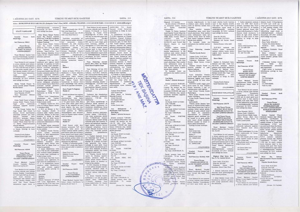 r. Etld Klny! SrDnyi Tuftm D5 Tic.rct h$.ot Ltnitcd $l.kcri'hin 2?"0620rf, T*i[ind. Yrpilan Ol.Br! G.o.l Kurul Mndntrhg! KiTEKTE6TiL TICARAA VE SANAYI ANONiM 'irketi Ticlri M.*czi: bhnbd l.