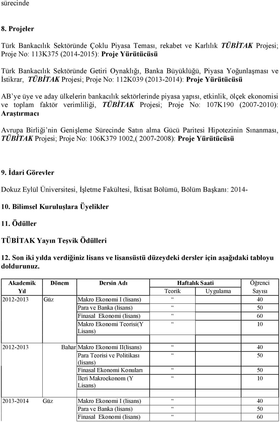 Büyüklüğü, Piyasa Yoğunlaşması ve İstikrar, TÜBİTAK Projesi; Proje No: 112K039 (2013-2014): Proje Yürütücüsü AB ye üye ve aday ülkelerin bankacılık sektörlerinde piyasa yapısı, etkinlik, ölçek