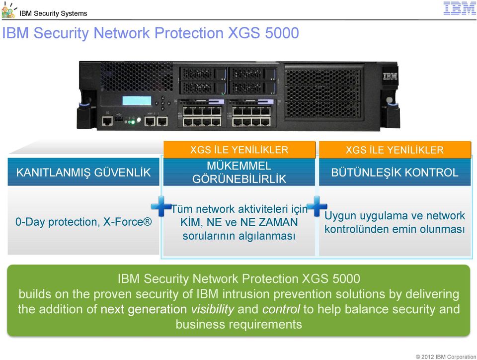 uygulama ve network kontrolünden emin olunması IBM Security Network Protection XGS 5000 builds on the proven security of IBM