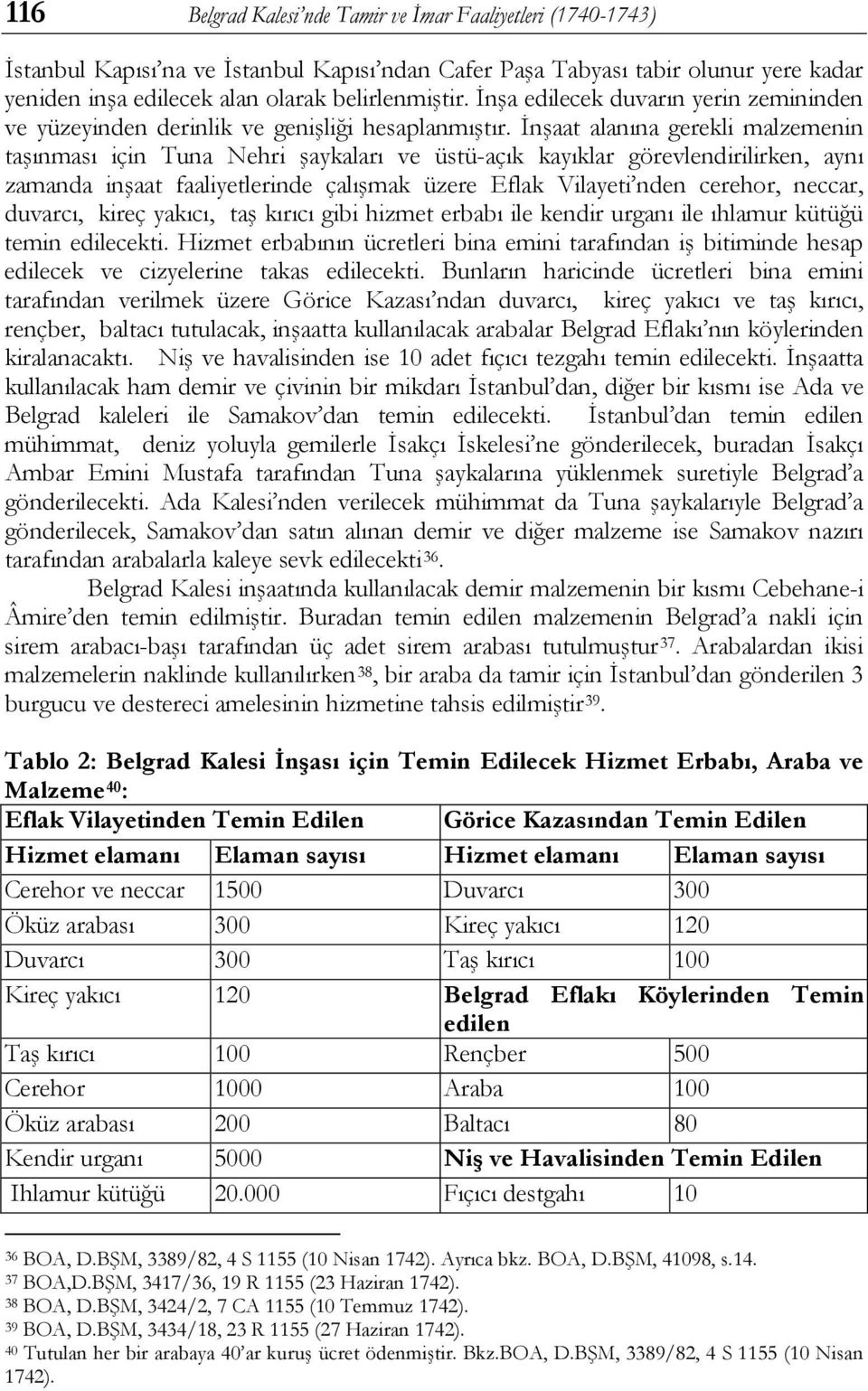 İnşaat alanına gerekli malzemenin taşınması için Tuna Nehri şaykaları ve üstü-açık kayıklar görevlendirilirken, aynı zamanda inşaat faaliyetlerinde çalışmak üzere Eflak Vilayeti nden cerehor, neccar,