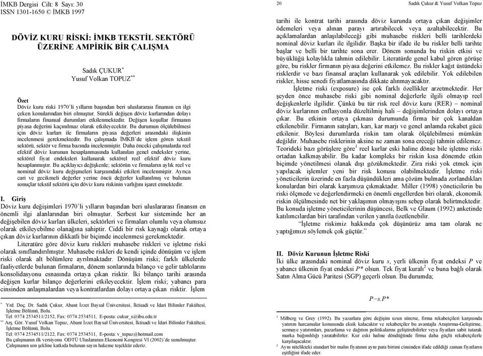 Değişen koşullar firmanın piyasa değerini kaçınılmaz olarak etkileyecektir. Bu durumun ölçülebilmesi için döviz kurları ile firmaların piyasa değerleri arasındaki ilişkinin incelenmesi gerekmektedir.