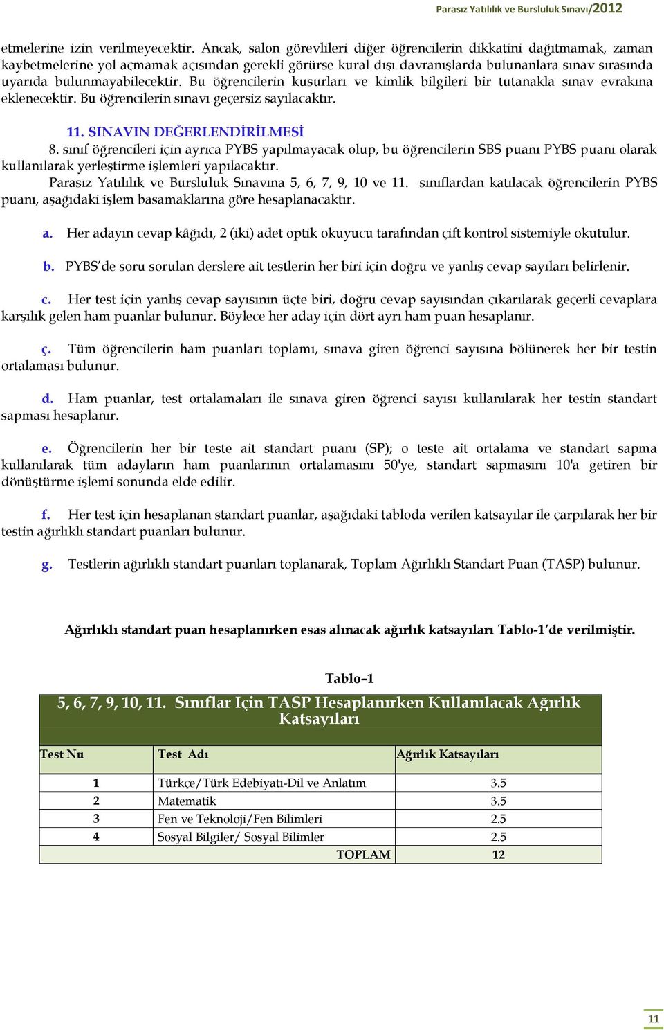 bulunmayabilecektir. Bu öğrencilerin kusurları ve kimlik bilgileri bir tutanakla sınav evrakına eklenecektir. Bu öğrencilerin sınavı geçersiz sayılacaktır. 11. SINAVIN DEĞERLENDİRİLMESİ 8.