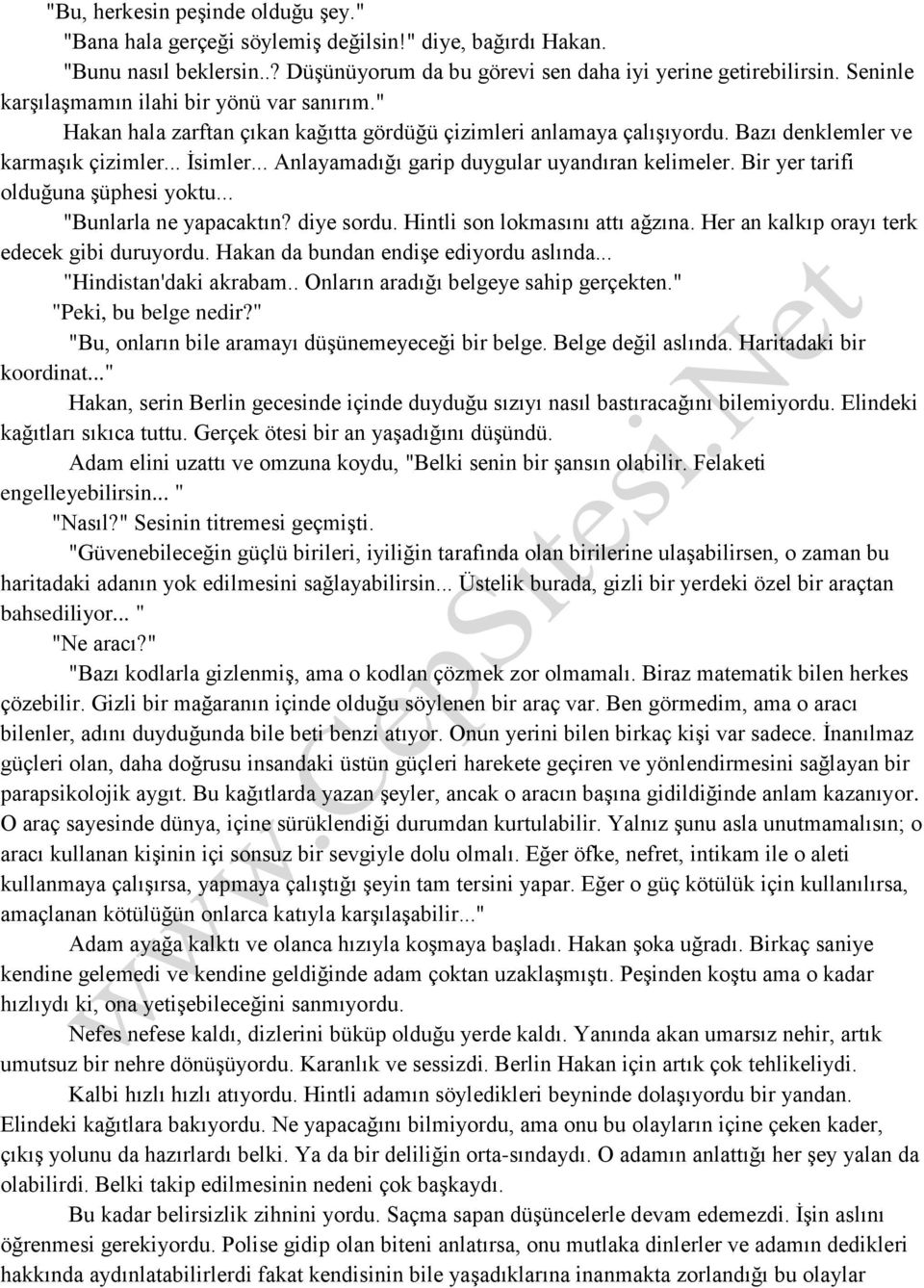 .. Anlayamadığı garip duygular uyandıran kelimeler. Bir yer tarifi olduğuna şüphesi yoktu... "Bunlarla ne yapacaktın? diye sordu. Hintli son lokmasını attı ağzına.