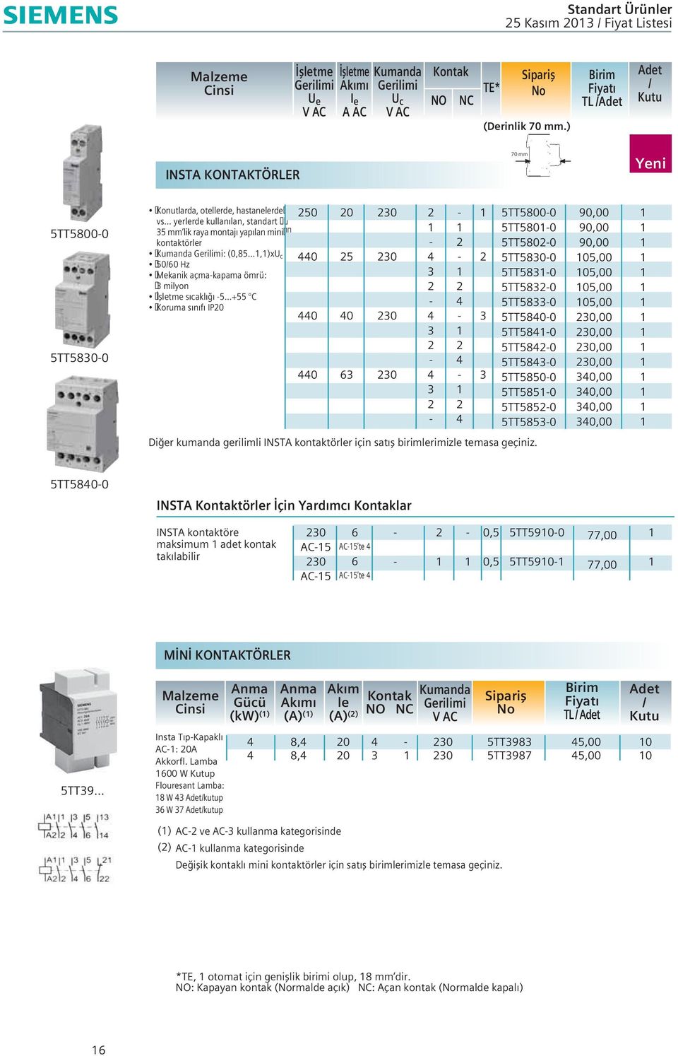 ..,)xU c 500 Hz Mekanik açmakapama ömrü: milyon flletme s cakl 5.