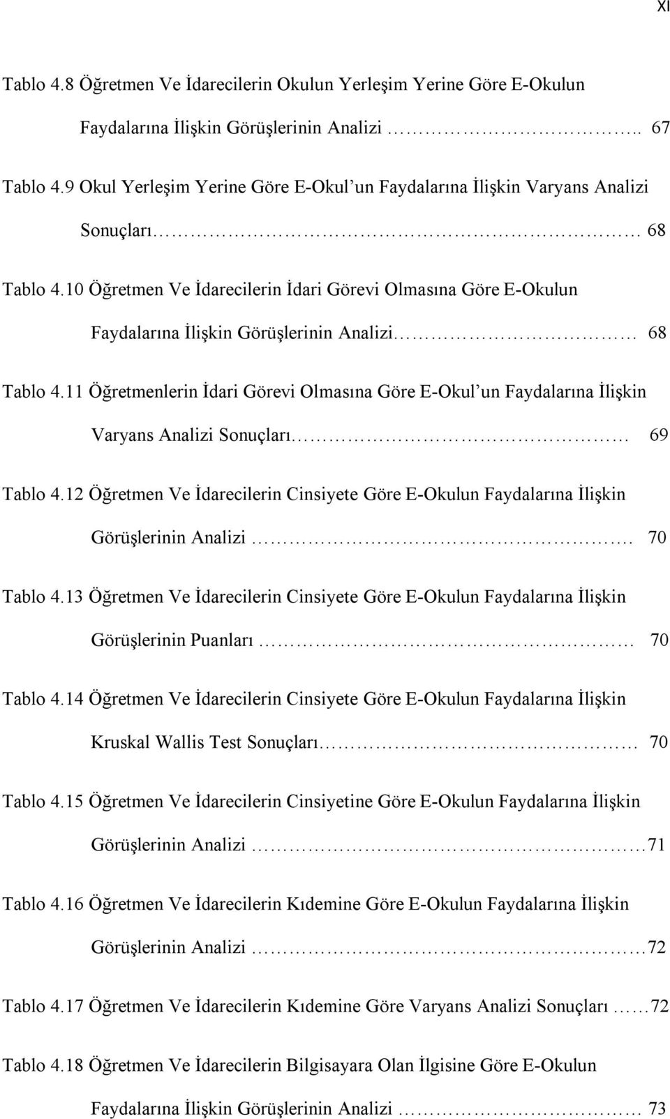 10 Öğretmen Ve İdarecilerin İdari Görevi Olmasına Göre E-Okulun Faydalarına İlişkin Görüşlerinin Analizi 68 Tablo 4.