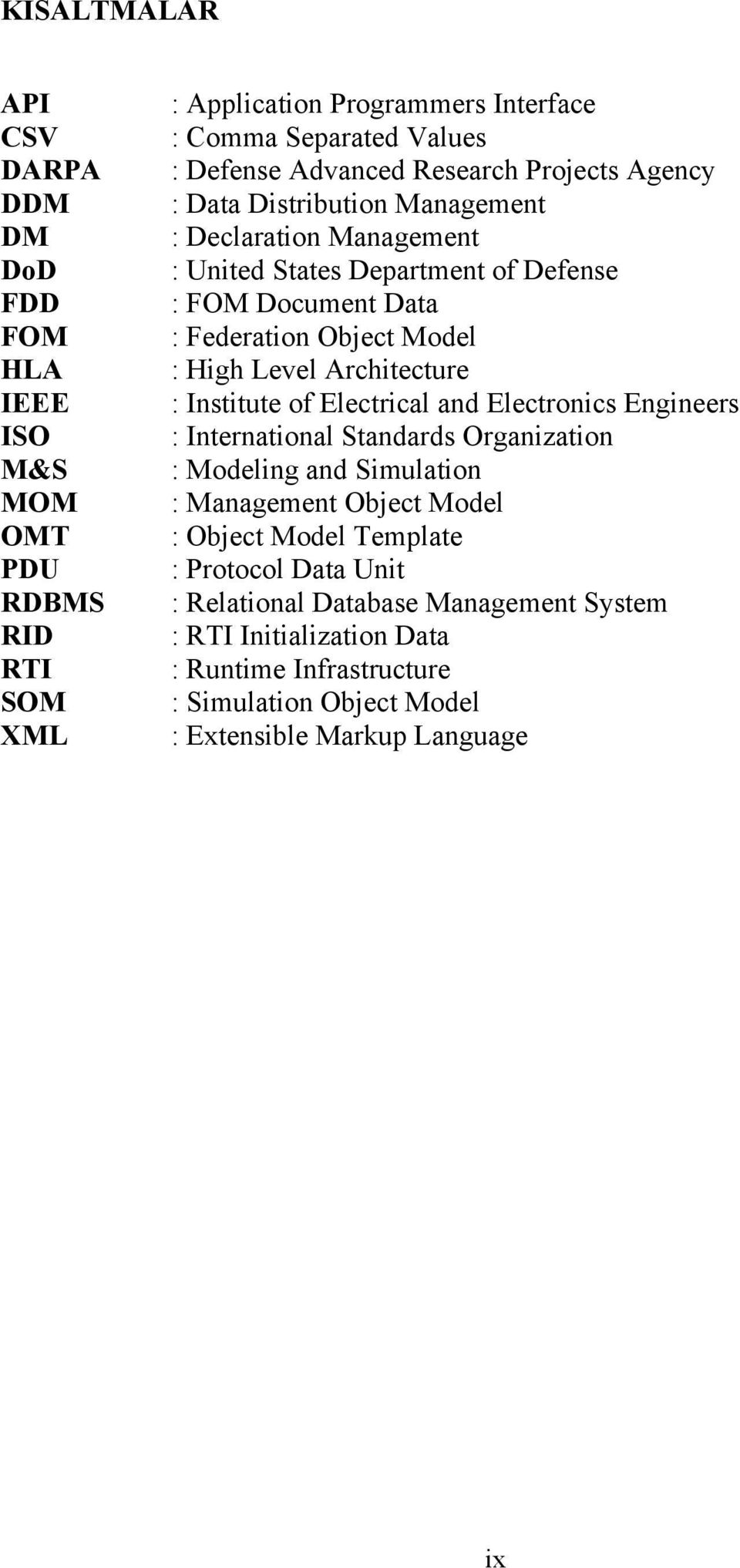 Level Architecture : Institute of Electrical and Electronics Engineers : International Standards Organization : Modeling and Simulation : Management Object Model : Object