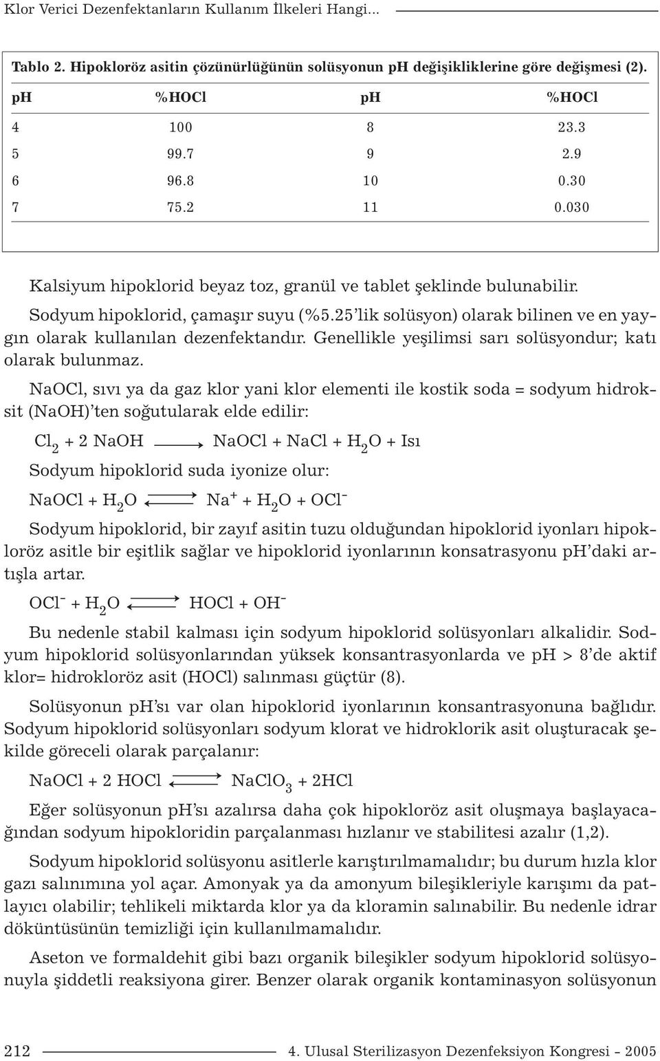 25 lik solüsyon) olarak bilinen ve en yaygın olarak kullanılan dezenfektandır. Genellikle yeşilimsi sarı solüsyondur; katı olarak bulunmaz.