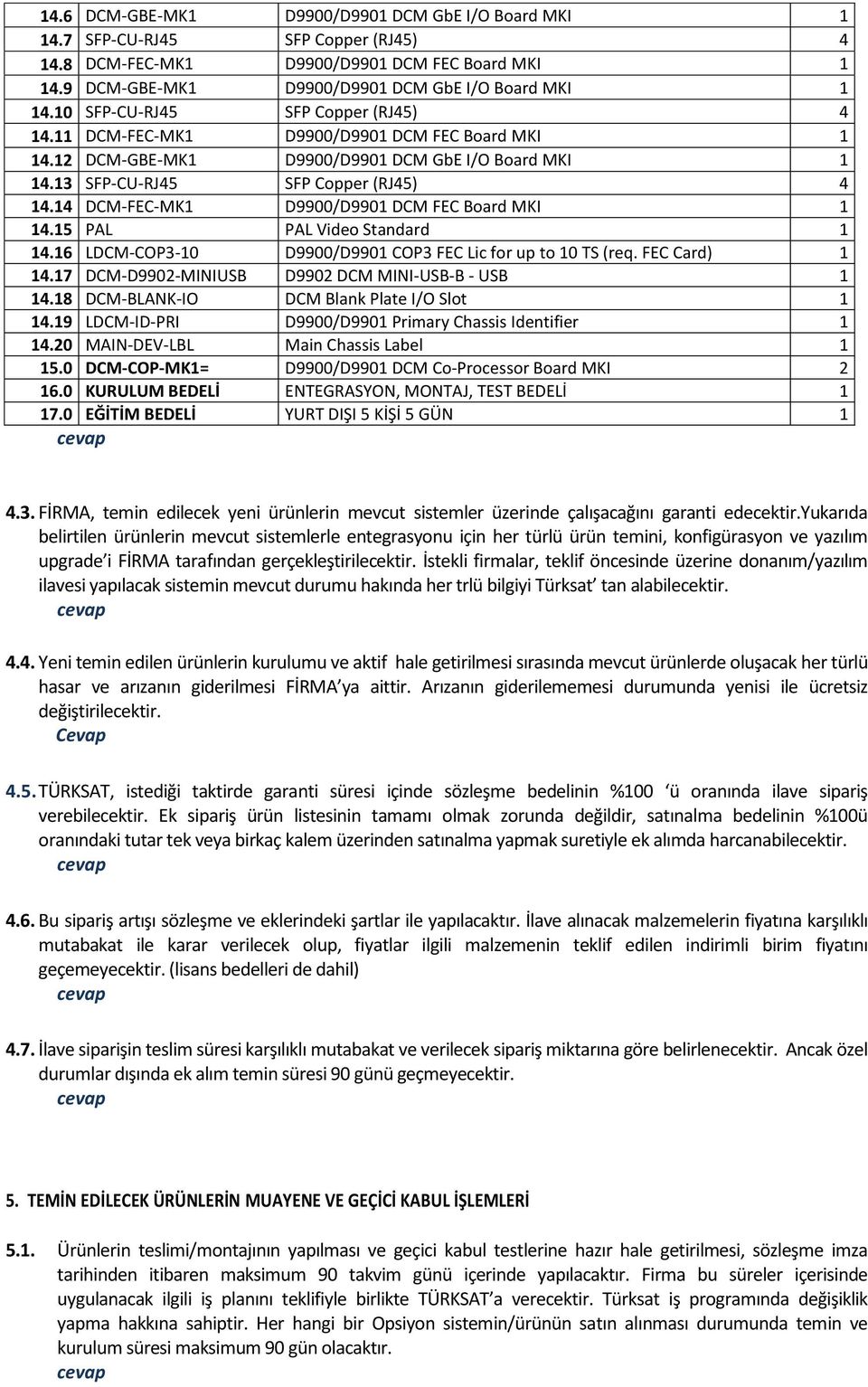 14 DCM-FEC-MK1 D9900/D9901 DCM FEC Board MKI 1 14.15 PAL PAL Video Standard 1 14.16 LDCM-COP3-10 D9900/D9901 COP3 FEC Lic for up to 10 TS (req. FEC Card) 1 14.