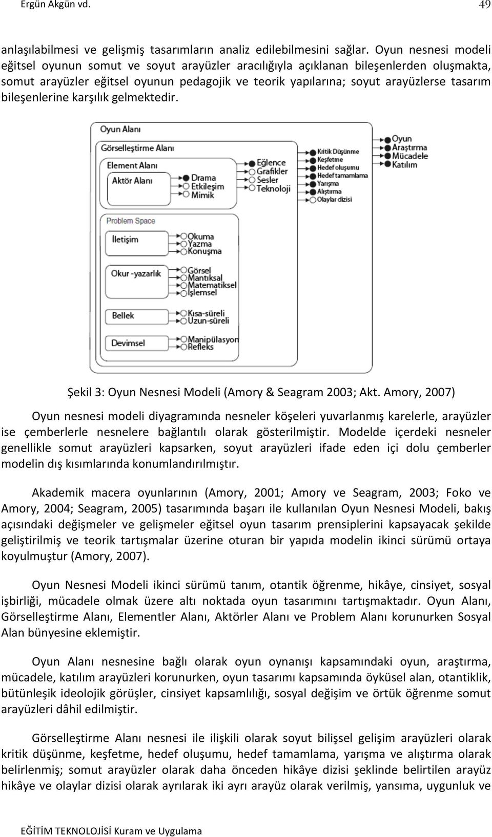 bileşenlerine karşılık gelmektedir. Şekil 3: Oyun Nesnesi Modeli (Amory & Seagram 2003; Akt.