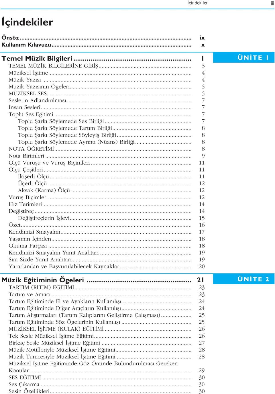 .. 8 Toplu fiark Söylemede Söyleyifl Birli i... 8 Toplu fiark Söylemede Ayr nt (Nüans) Birli i... 8 NOTA Ö RET M... 8 Nota Birimleri... 9 Ölçü Vuruflu ve Vurufl Biçimleri... 11 Ölçü Çeflitleri.