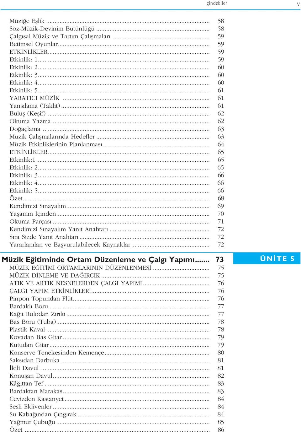 .. 63 Müzik Etkinliklerinin Planlanmas... 64 ETK NL KLER... 65 Etkinlik:1... 65 Etkinlik: 2... 65 Etkinlik: 3... 66 Etkinlik: 4... 66 Etkinlik: 5... 66 Özet... 68 Kendimizi S nayal m.