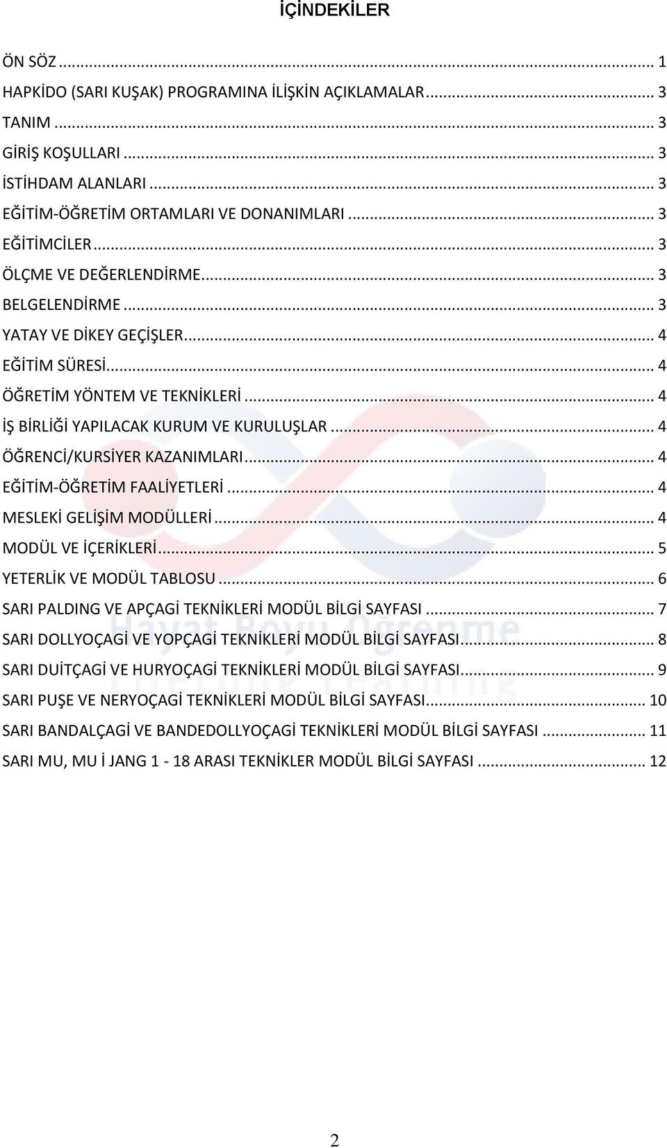 .. 4 ÖĞRENCİ/KURSİYER KAZANIMLARI... 4 EĞİTİM-ÖĞRETİM FAALİYETLERİ... 4 MESLEKİ GELİŞİM MODÜLLERİ... 4 MODÜL VE İÇERİKLERİ... 5 YETERLİK VE MODÜL TABLOSU.