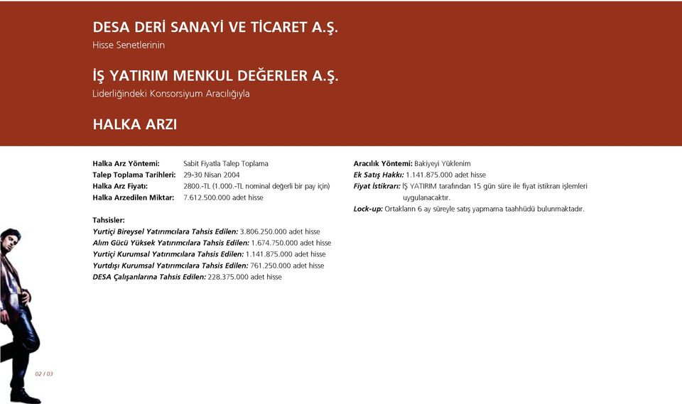 000 adet hisse Al m Gücü Yüksek Yat r mc lara Tahsis Edilen: 1.674.750.000 adet hisse Yurtiçi Kurumsal Yat r mc lara Tahsis Edilen: 1.141.875.