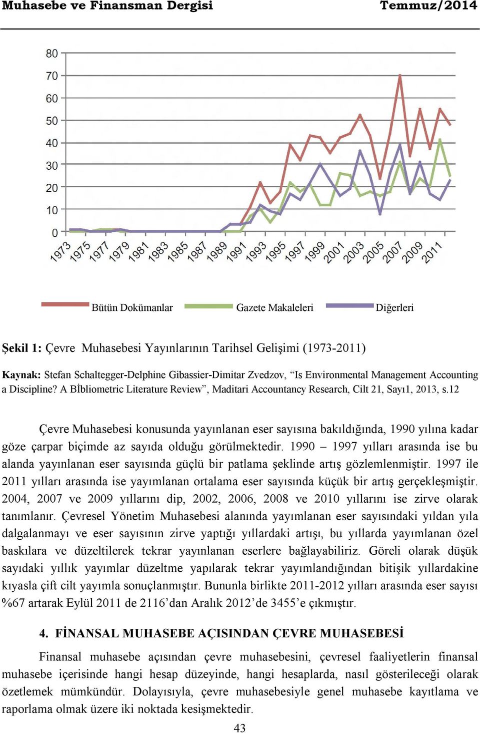 12 Çevre Muhasebesi konusunda yayınlanan eser sayısına bakıldığında, 1990 yılına kadar göze çarpar biçimde az sayıda olduğu görülmektedir.