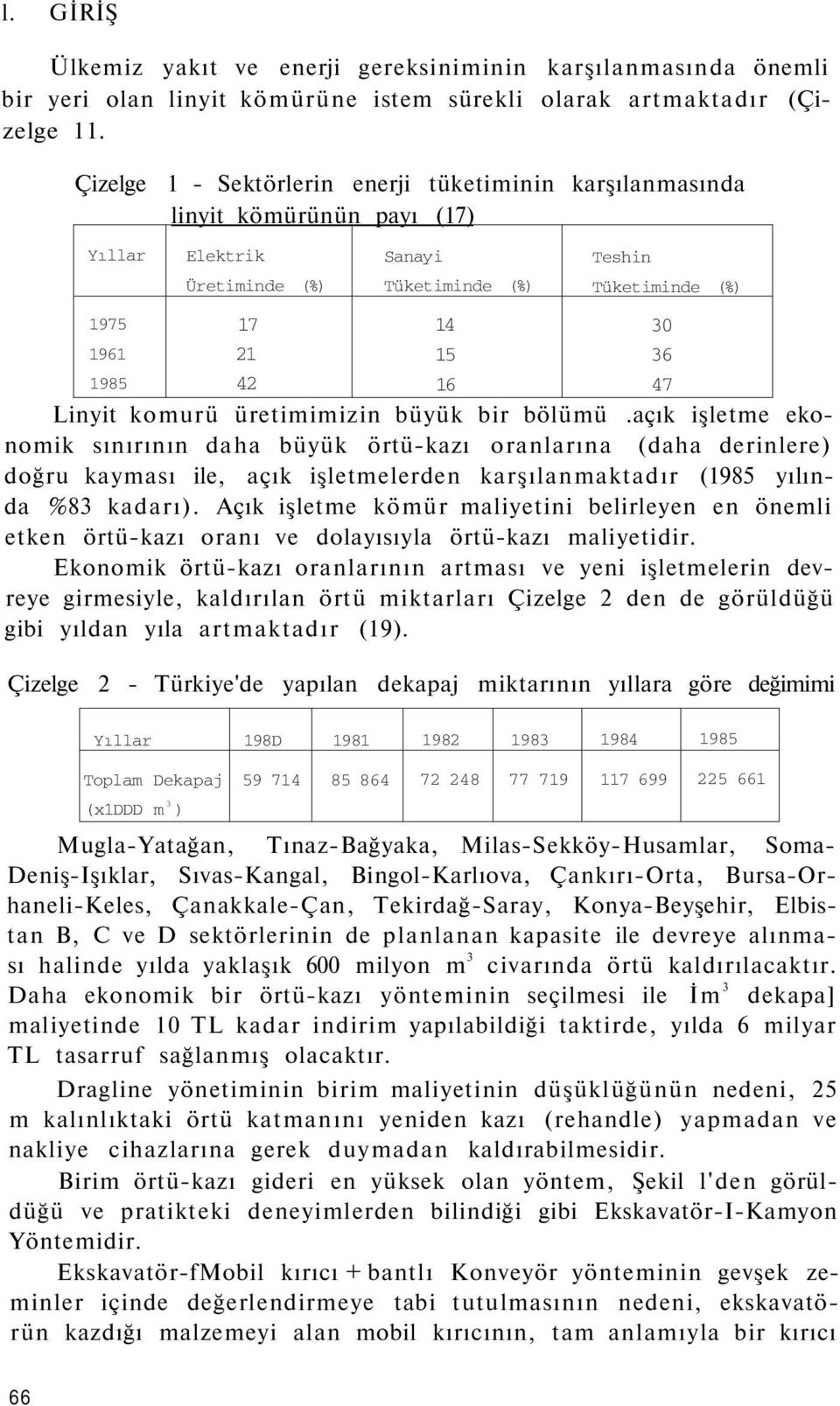 36 47 Linyit komurü üretimimizin büyük bir bölümü.