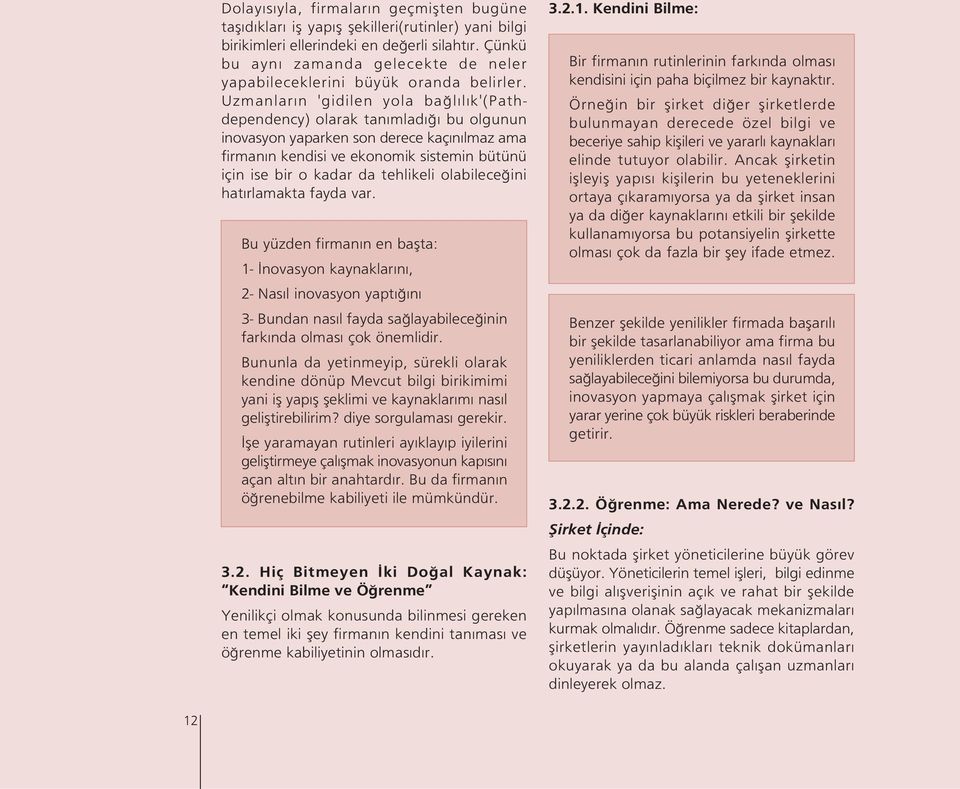 Uzmanlar n 'gidilen yola ba l l k'(pathdependency) olarak tan mlad bu olgunun inovasyon yaparken son derece kaç n lmaz ama firman n kendisi ve ekonomik sistemin bütünü için ise bir o kadar da