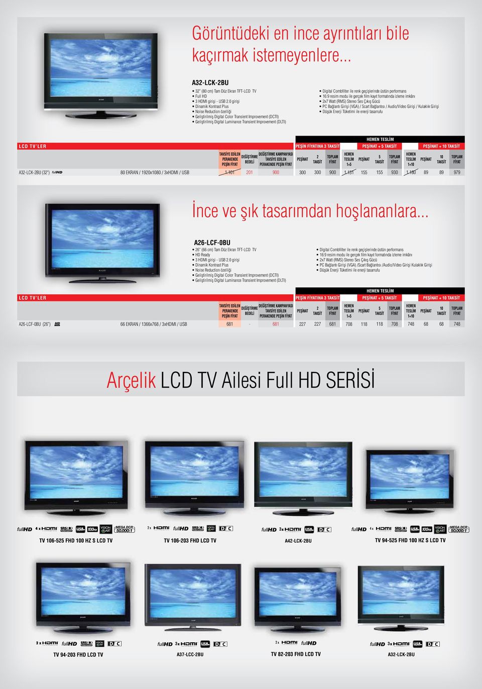 performans 16:9 resim modu ile gerçek film kayıt formatında izleme imkânı x7 Watt (RMS) Stereo Ses Çıkış Gücü PC Bağlantı Girişi (VGA) / Scart Bağlantısı / Audio/Video Girişi / Kulaklık Girişi Düşük