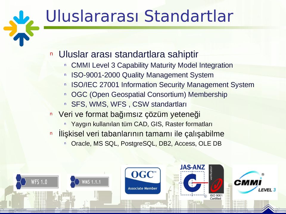 Maagemet System OGC (Ope Geospatial Cosortium) Membership SFS, WMS, WFS, CSW stadartları Yaygı kullaıla tüm