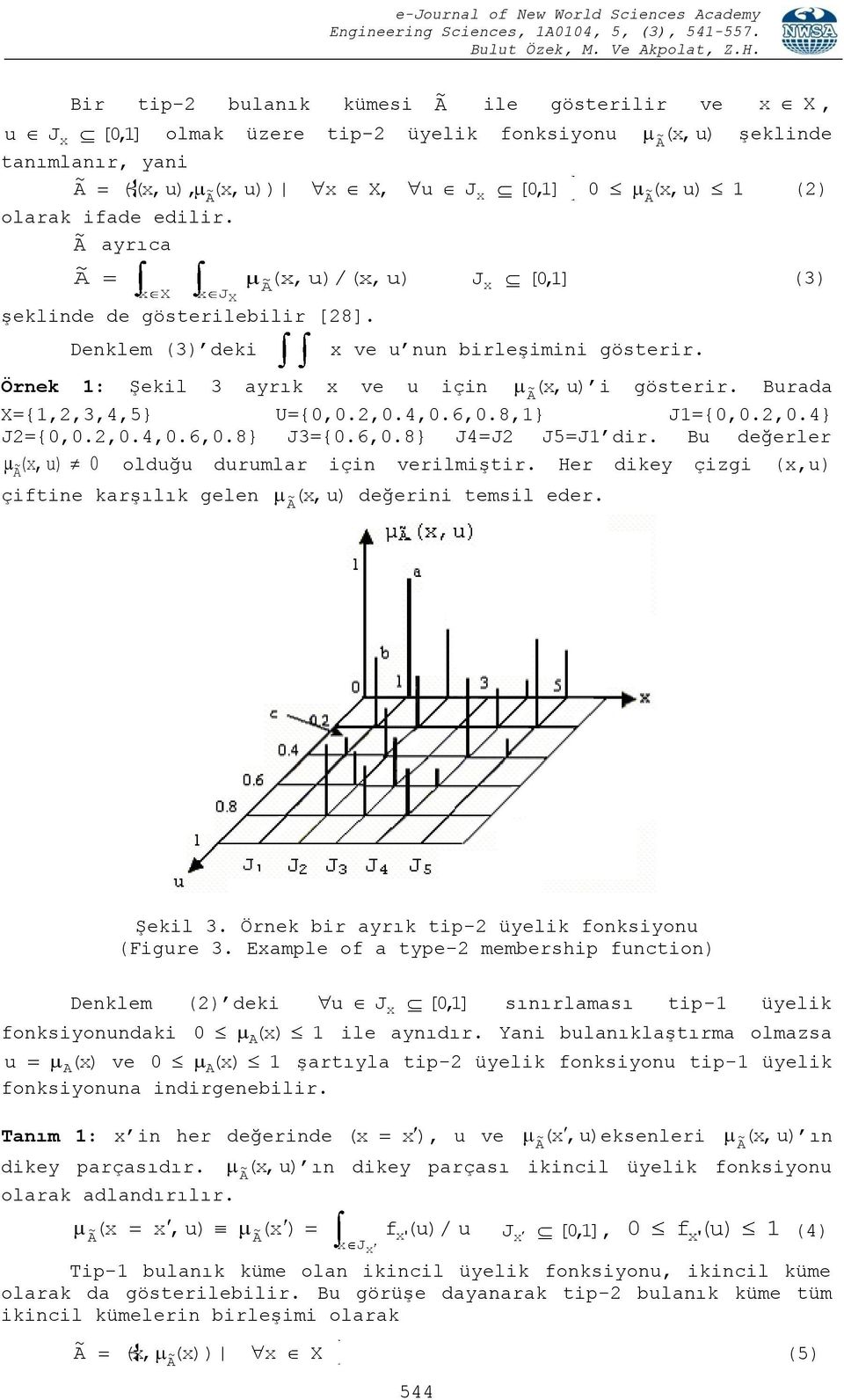 Denklem (3) dek ve nn bleşmn göste. Önek : Şekl 3 ayık ve çn (, ) göste. Bada ={,2,3,4,5} U={0,0.2,0.4,0.6,0.8,} J={0,0.2,0.4} J2={0,0.2,0.4,0.6,0.8} J3={0.6,0.8} J4=J2 J5=J d.