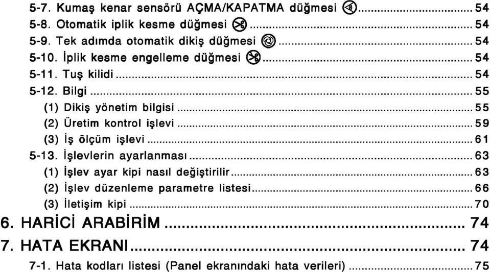 Ýþlevlerin ayarlanmasý... 63 () Ýþlev ayar kipi nasýl deðiþtirilir... 63 () Ýþlev düzenleme parametre listesi... 66 (3) Ýletiþim kipi... 7 6.