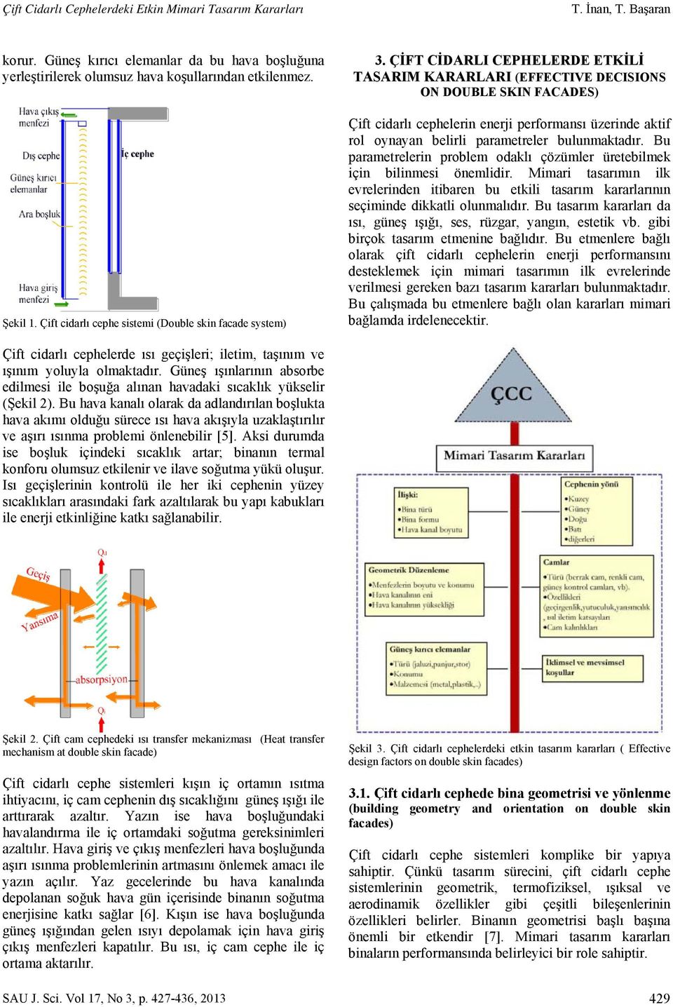 ÇİFT CİDARLI CEPHELERDE ETKİLİ TASARIM KARARLARI (EFFECTIVE DECISIONS ON DOUBLE SKIN FACADES) Çift cidarlı cephelerin enerji performansı üzerinde aktif rol oynayan belirli parametreler bulunmaktadır.