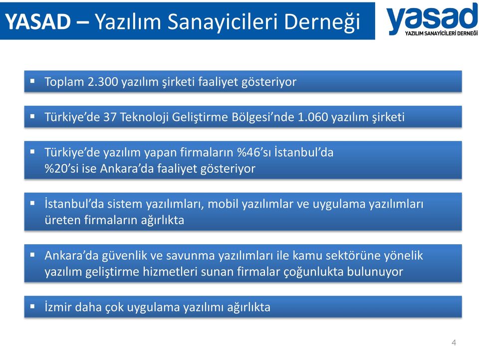 sistem yazılımları, mobil yazılımlar ve uygulama yazılımları üreten firmaların ağırlıkta Ankara da güvenlik ve savunma yazılımları