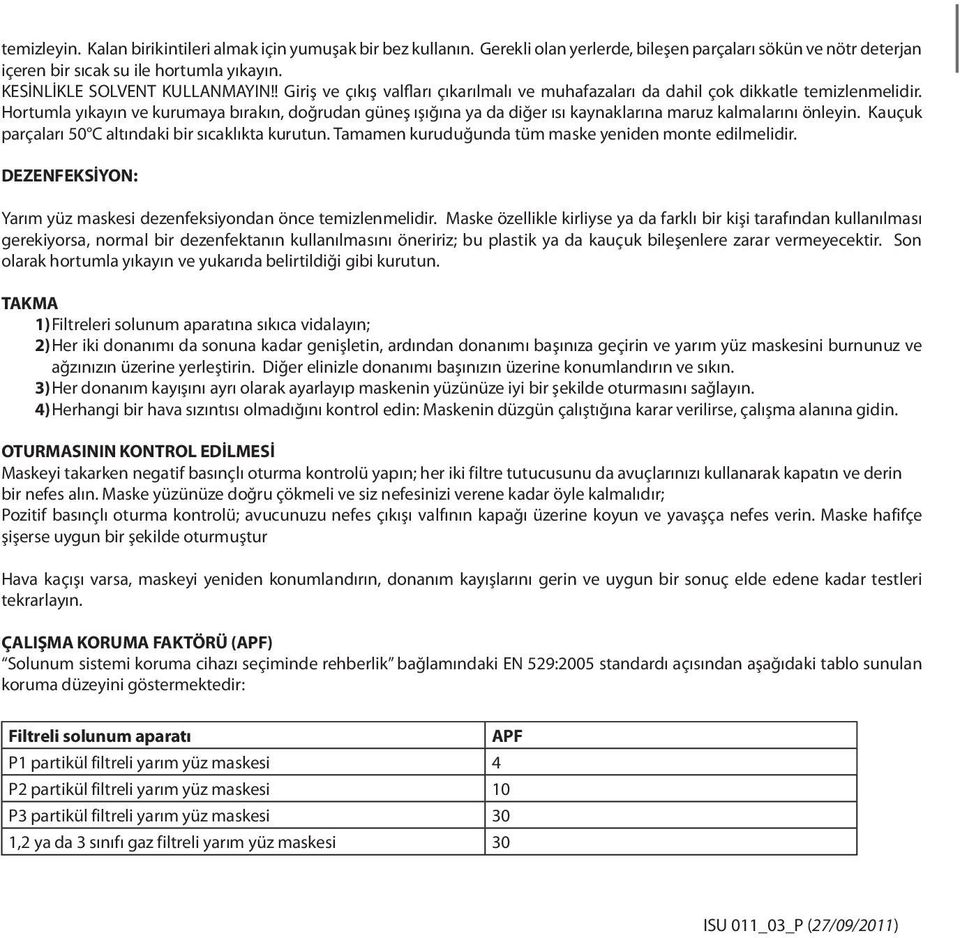 Hortumla yıkayın ve kurumaya bırakın, doğrudan güneş ışığına ya da diğer ısı kaynaklarına maruz kalmalarını önleyin. Kauçuk parçaları 50 C altındaki bir sıcaklıkta kurutun.