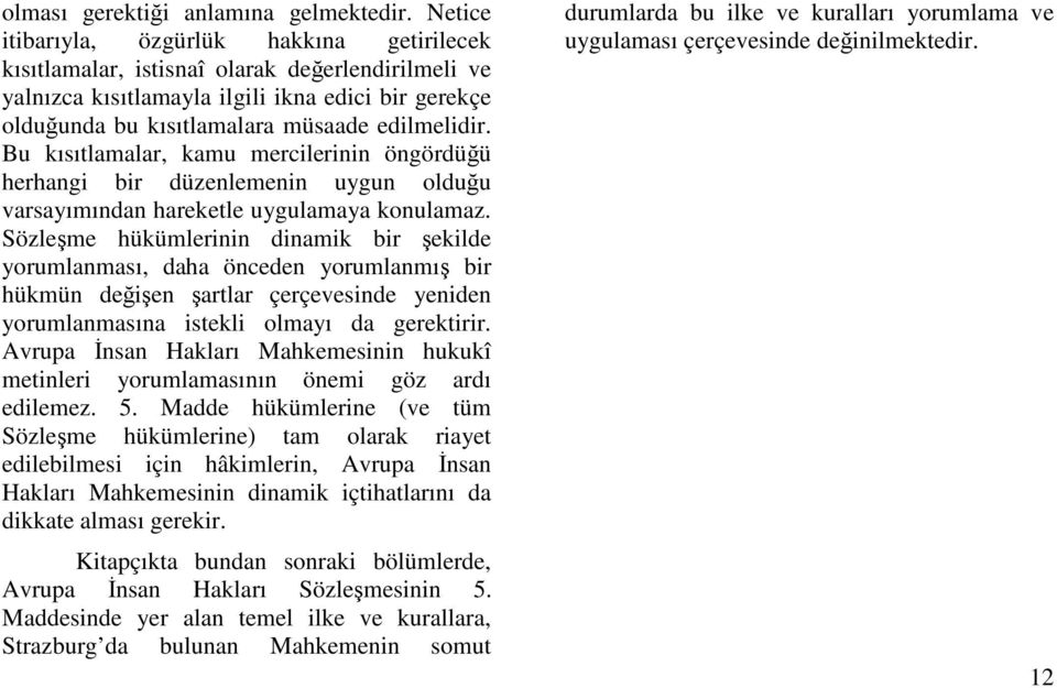 Bu kısıtlamalar, kamu mercilerinin öngördüü herhangi bir düzenlemenin uygun olduu varsayımından hareketle uygulamaya konulamaz.