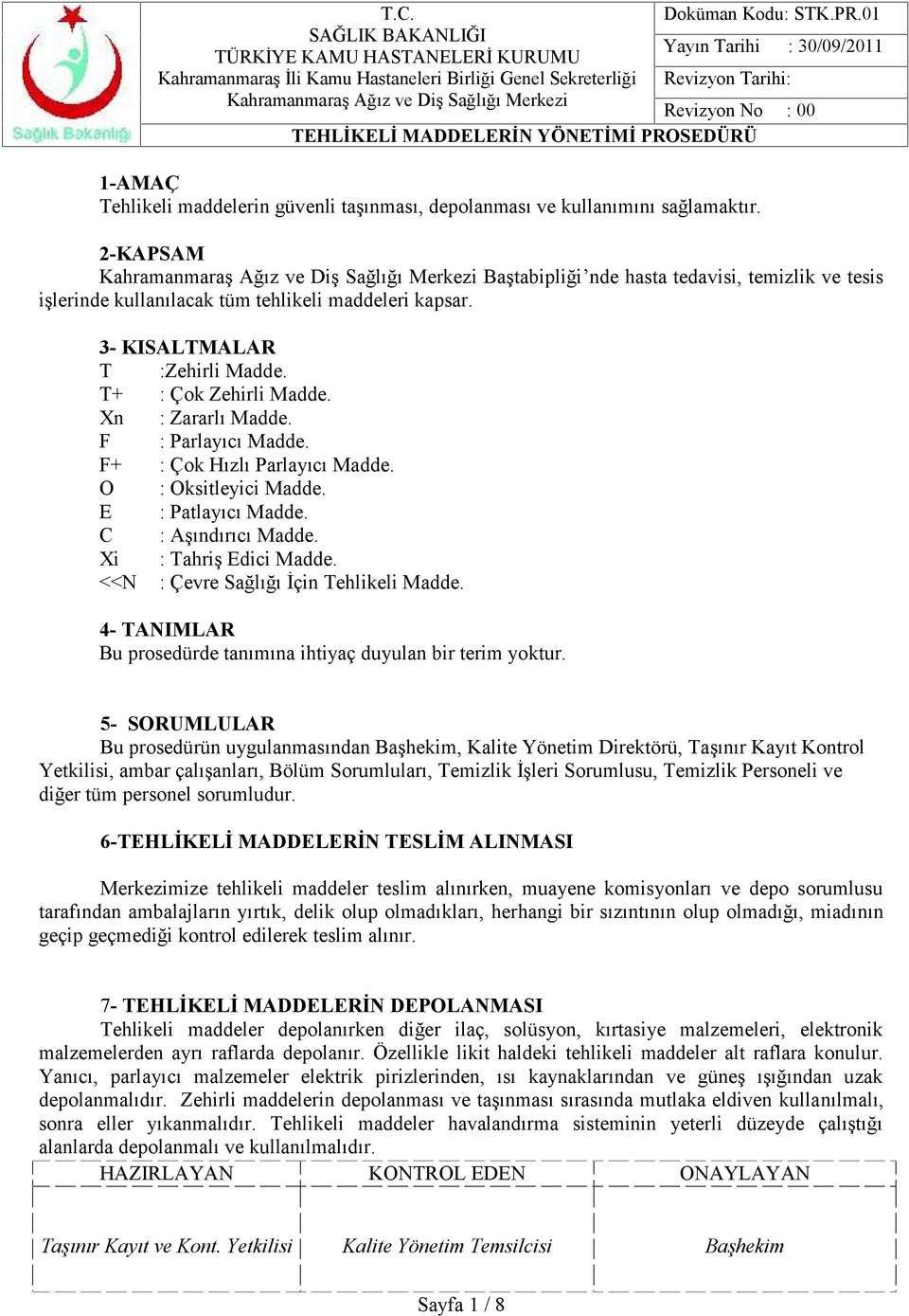 F : Parlayıcı Madde. F+ : Çok Hızlı Parlayıcı Madde. O : Oksitleyici Madde. E : Patlayıcı Madde. C : Aşındırıcı Madde. Xi : Tahriş Edici Madde. <<N : Çevre Sağlığı İçin Tehlikeli Madde.