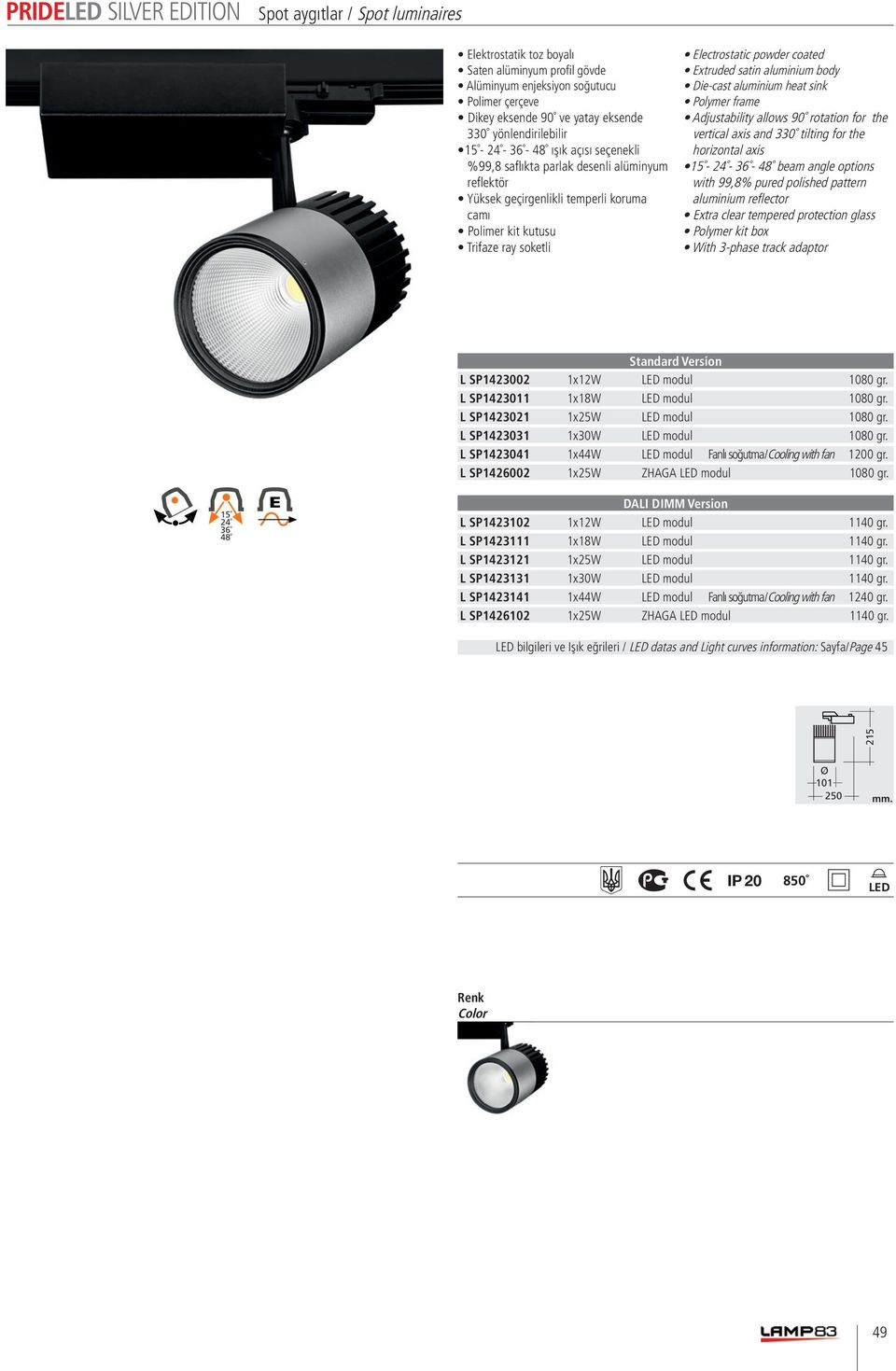 track adaptor L SP1423002 1x12W modul 1080 gr. L SP1423011 1x18W modul 1080 gr. L SP1423021 1x25W modul 1080 gr. L SP1423031 1x30W modul 1080 gr.