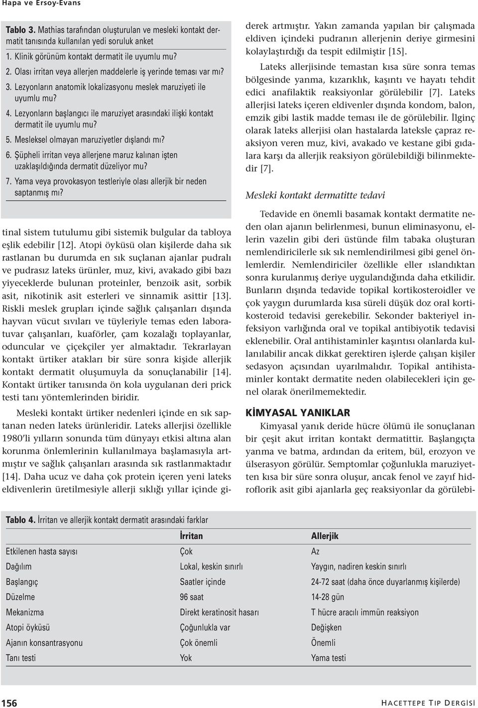 Lezyonların başlangıcı ile maruziyet arasındaki ilişki kontakt dermatit ile uyumlu mu? 5. Mesleksel olmayan maruziyetler dışlandı mı? 6.