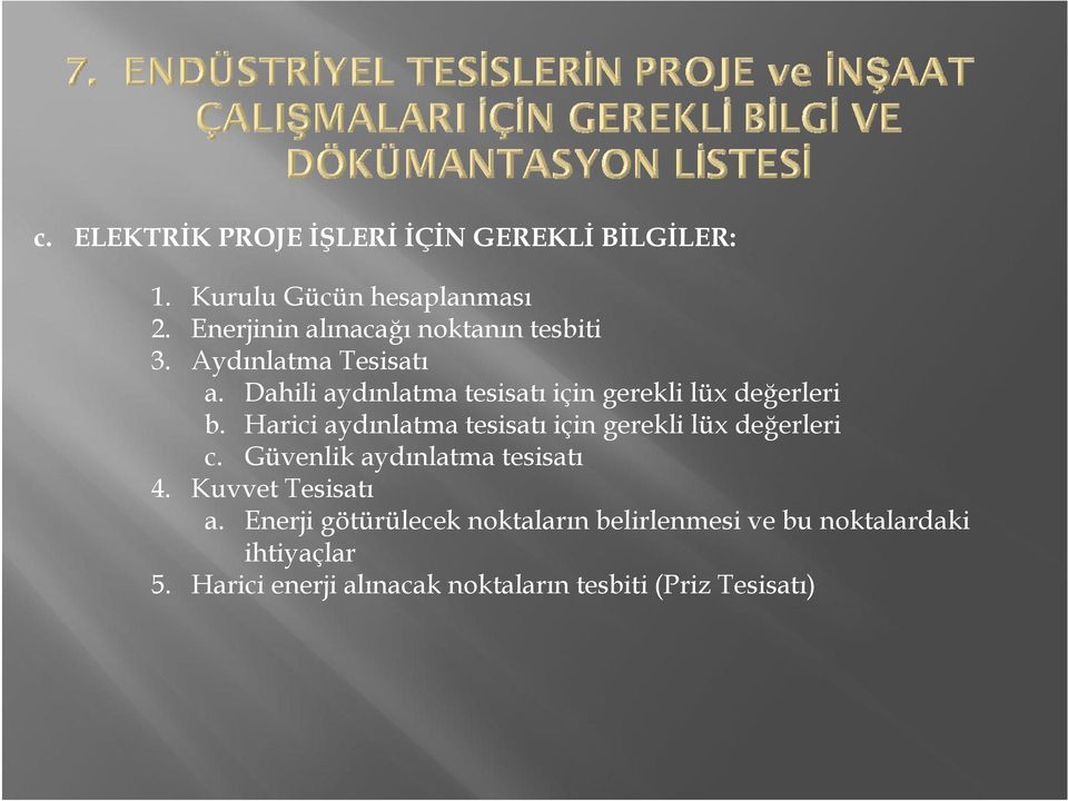 Dahili aydınlatma tesisatı için gerekli lüx değerleri b.