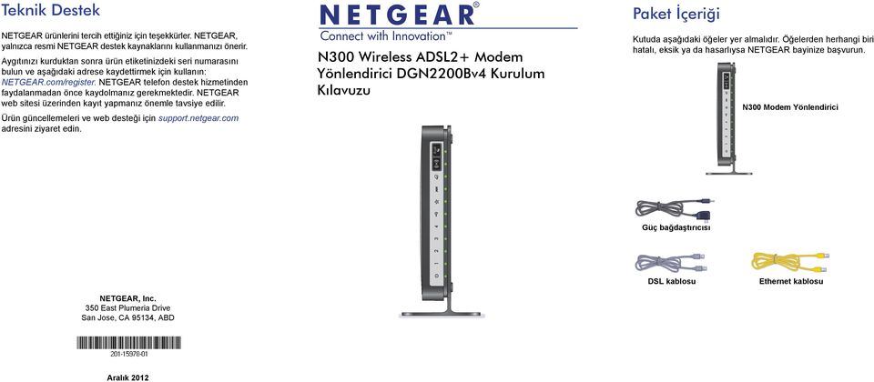 NETGEAR telefon destek hizmetinden faydalanmadan önce kaydolmanız gerekmektedir. NETGEAR web sitesi üzerinden kayıt yapmanız önemle tavsiye edilir. Ürün güncellemeleri ve web desteği için support.