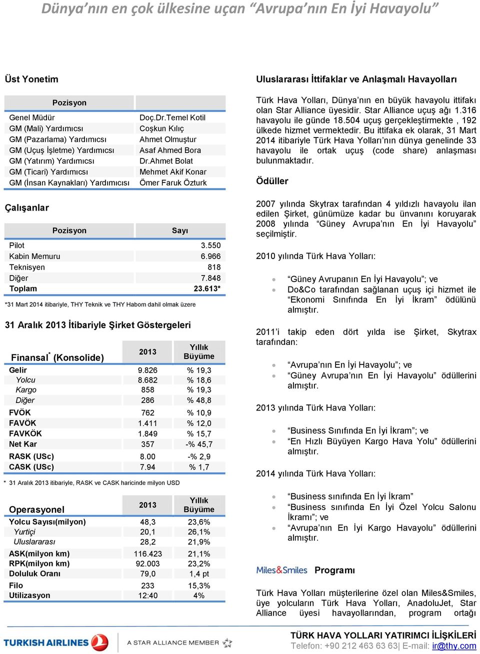 Ahmet Bolat Mehmet Akif Konar Ömer Faruk Özturk Uluslararası İttifaklar ve Anlaşmalı Havayolları Türk Hava Yolları, Dünya nın en büyük havayolu ittifakı olan Star Alliance üyesidir.