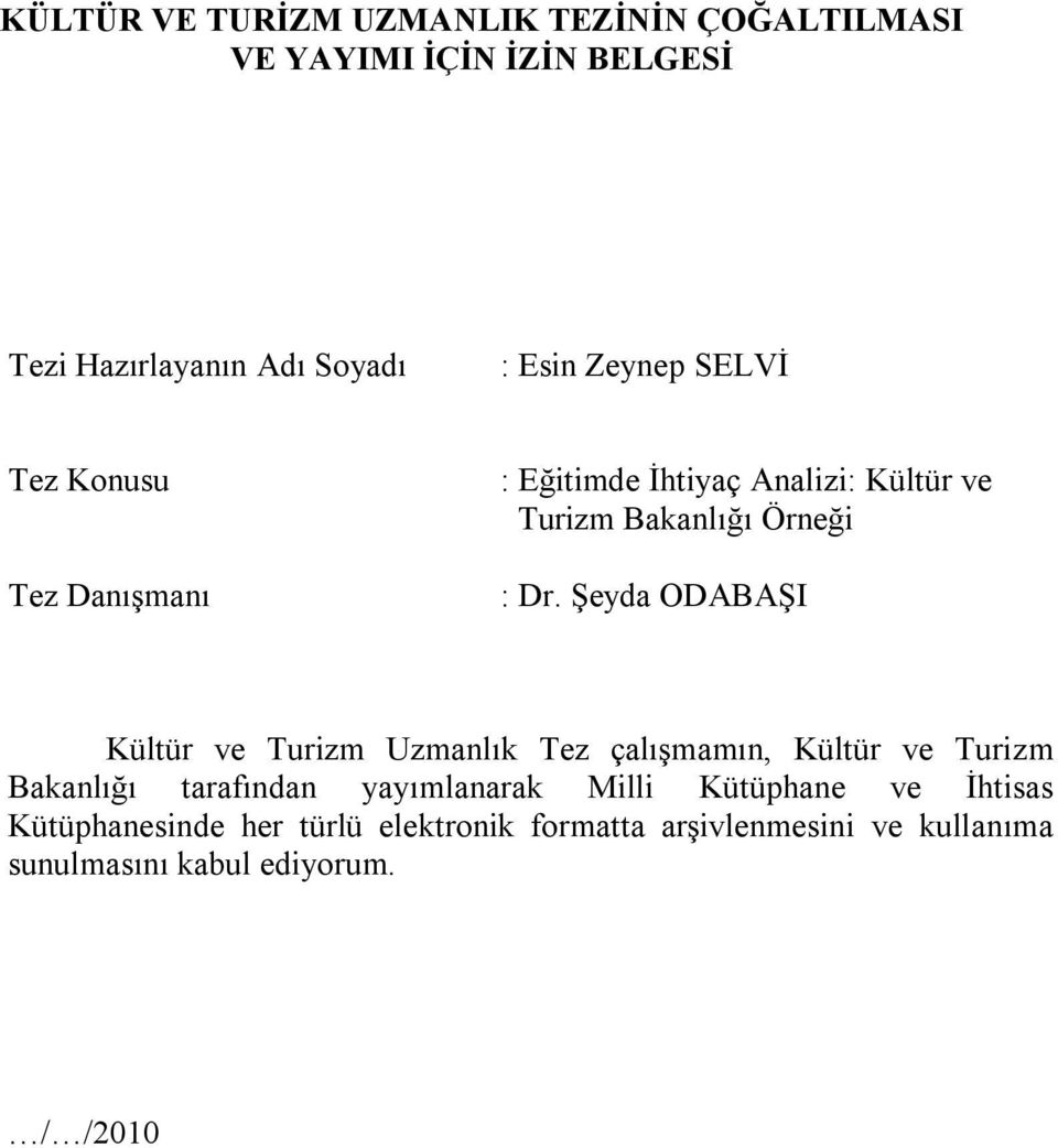 Şeyda ODABAŞI Kültür ve Turizm Uzmanlık Tez çalışmamın, Kültür ve Turizm Bakanlığı tarafından yayımlanarak Milli