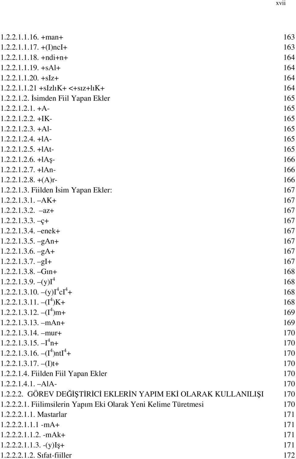 2.2.1.3.1. AK+ 167 1.2.2.1.3.2. az+ 167 1.2.2.1.3.3. ç+ 167 1.2.2.1.3.4. enek+ 167 1.2.2.1.3.5. gan+ 167 1.2.2.1.3.6. ga+ 167 1.2.2.1.3.7. gi+ 167 1.2.2.1.3.8. Gın+ 168 1.2.2.1.3.9. (y)i 4 168 1.2.2.1.3.10.