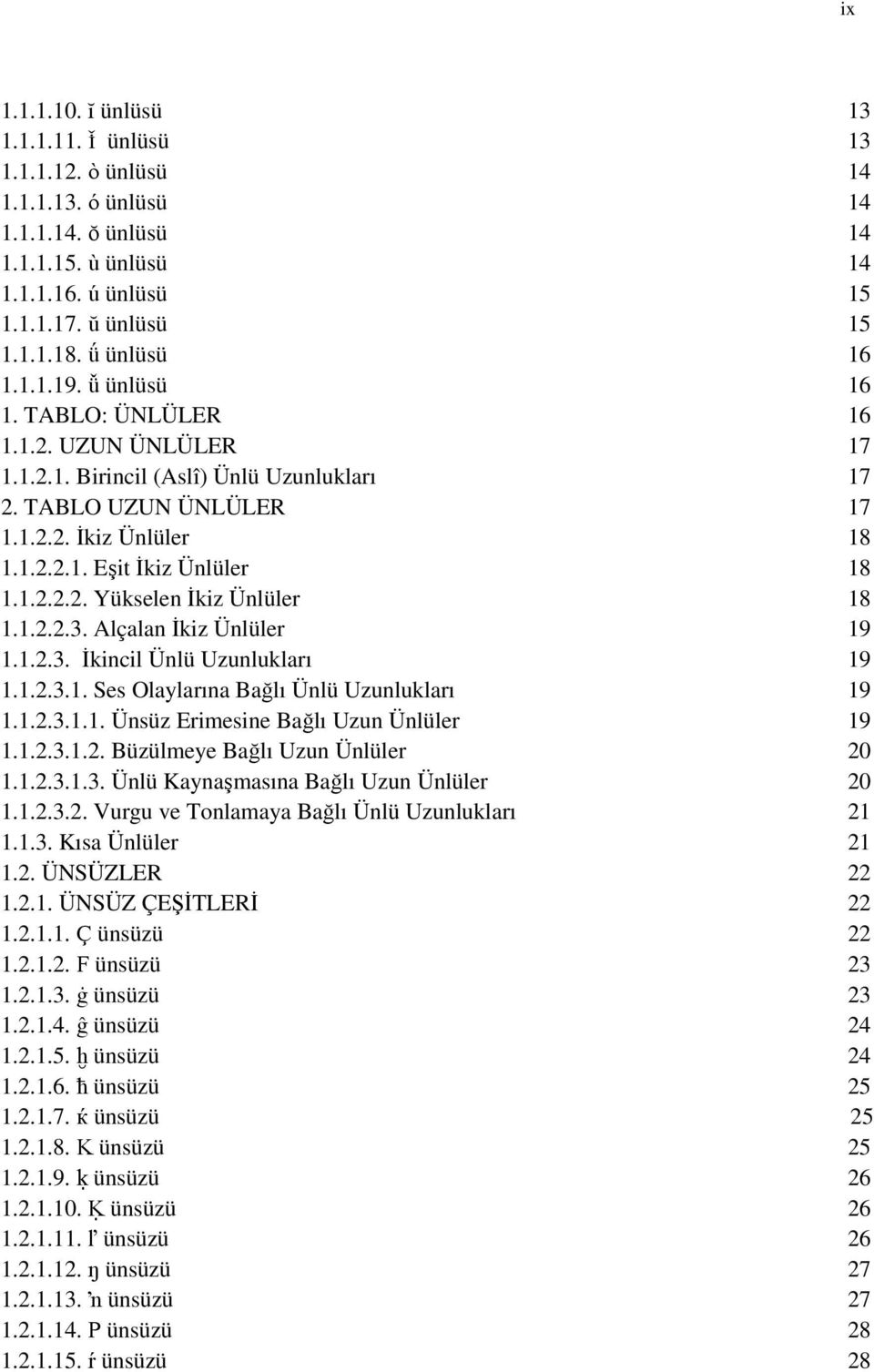 1.2.2.3. Alçalan İkiz Ünlüler 19 1.1.2.3. İkincil Ünlü Uzunlukları 19 1.1.2.3.1. Ses Olaylarına Bağlı Ünlü Uzunlukları 19 1.1.2.3.1.1. Ünsüz Erimesine Bağlı Uzun Ünlüler 19 1.1.2.3.1.2. Büzülmeye Bağlı Uzun Ünlüler 20 1.