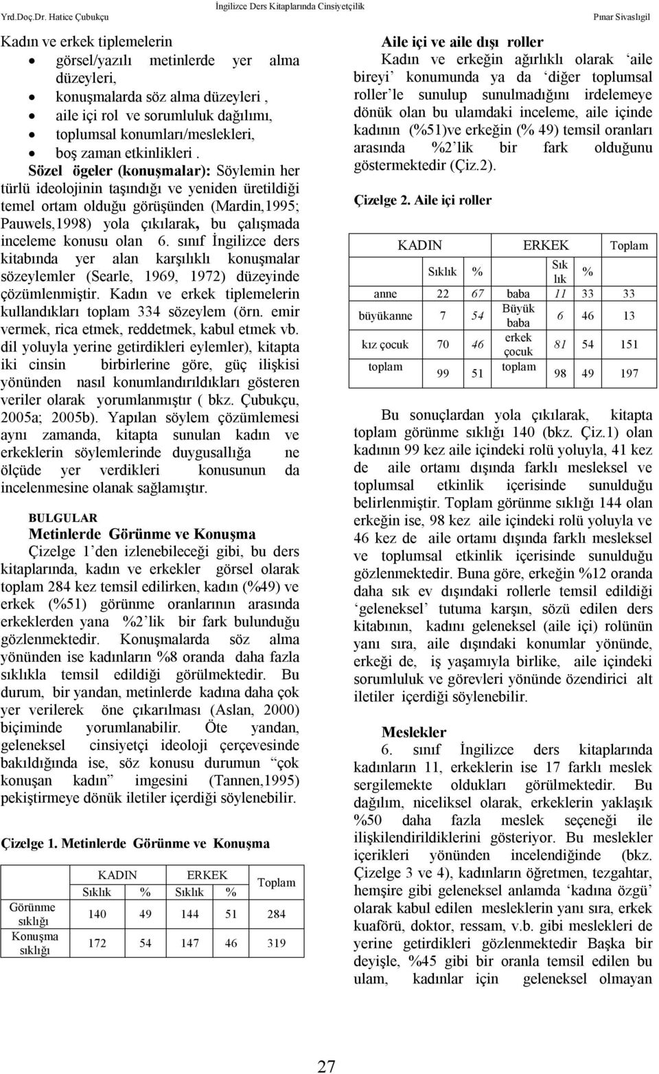 sınıf İngilizce ders kitabında yer alan karşılıklı konuşmalar sözeylemler (Searle, 1969, 1972) düzeyinde çözümlenmiştir. Kadın ve erkek tiplemelerin kullandıkları toplam 334 sözeylem (örn.