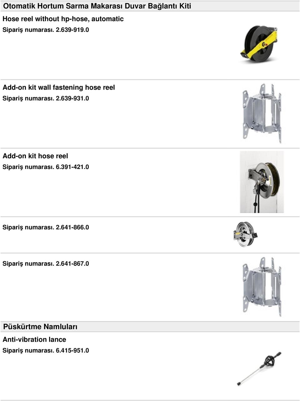 0 Add-on kit hose reel Sipariş numarası. 6.391-421.0 Sipariş numarası. 2.641-866.