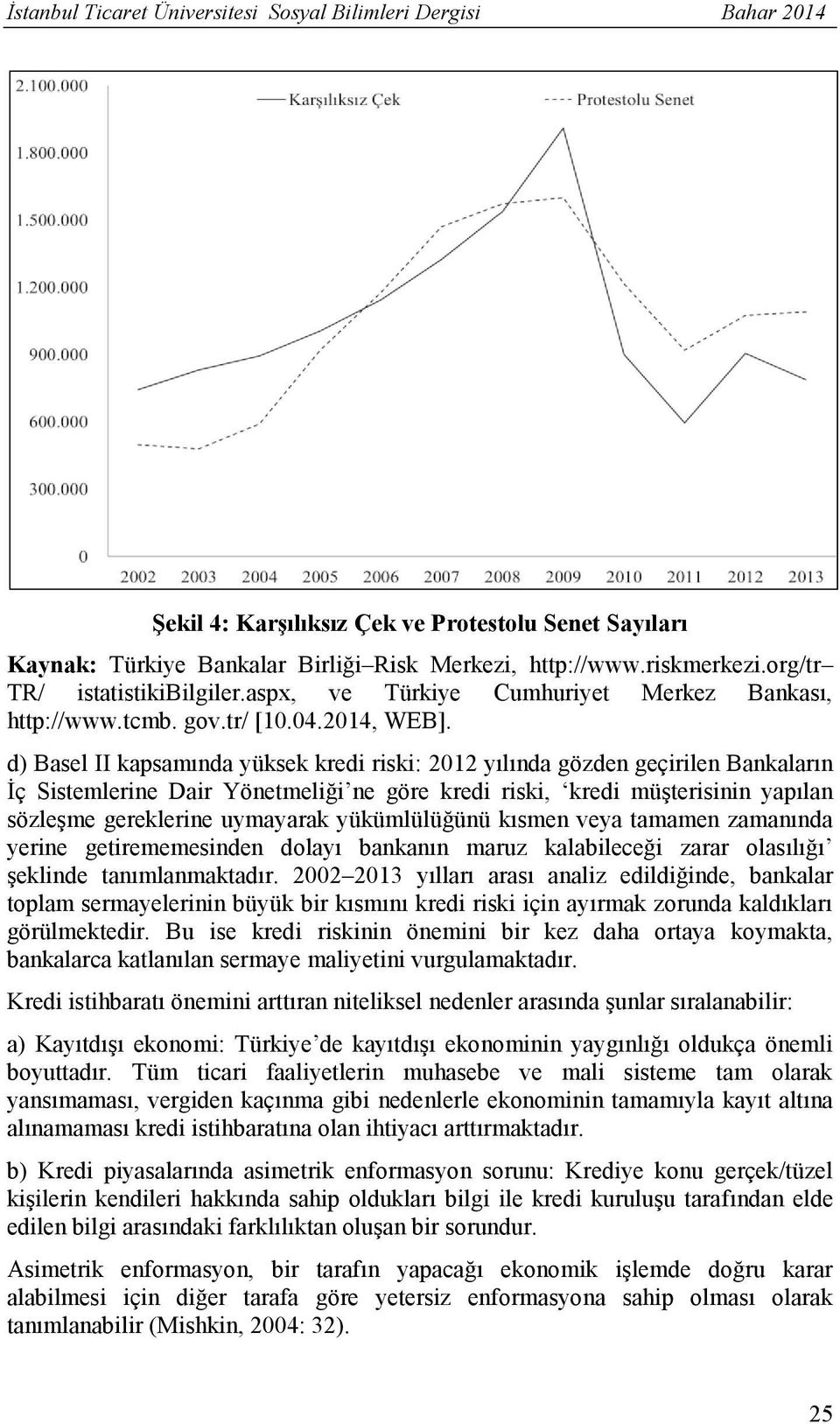 d) Basel II kapsamında yüksek kredi riski: 2012 yılında gözden geçirilen Bankaların İç Sistemlerine Dair Yönetmeliği ne göre kredi riski, kredi müşterisinin yapılan sözleşme gereklerine uymayarak