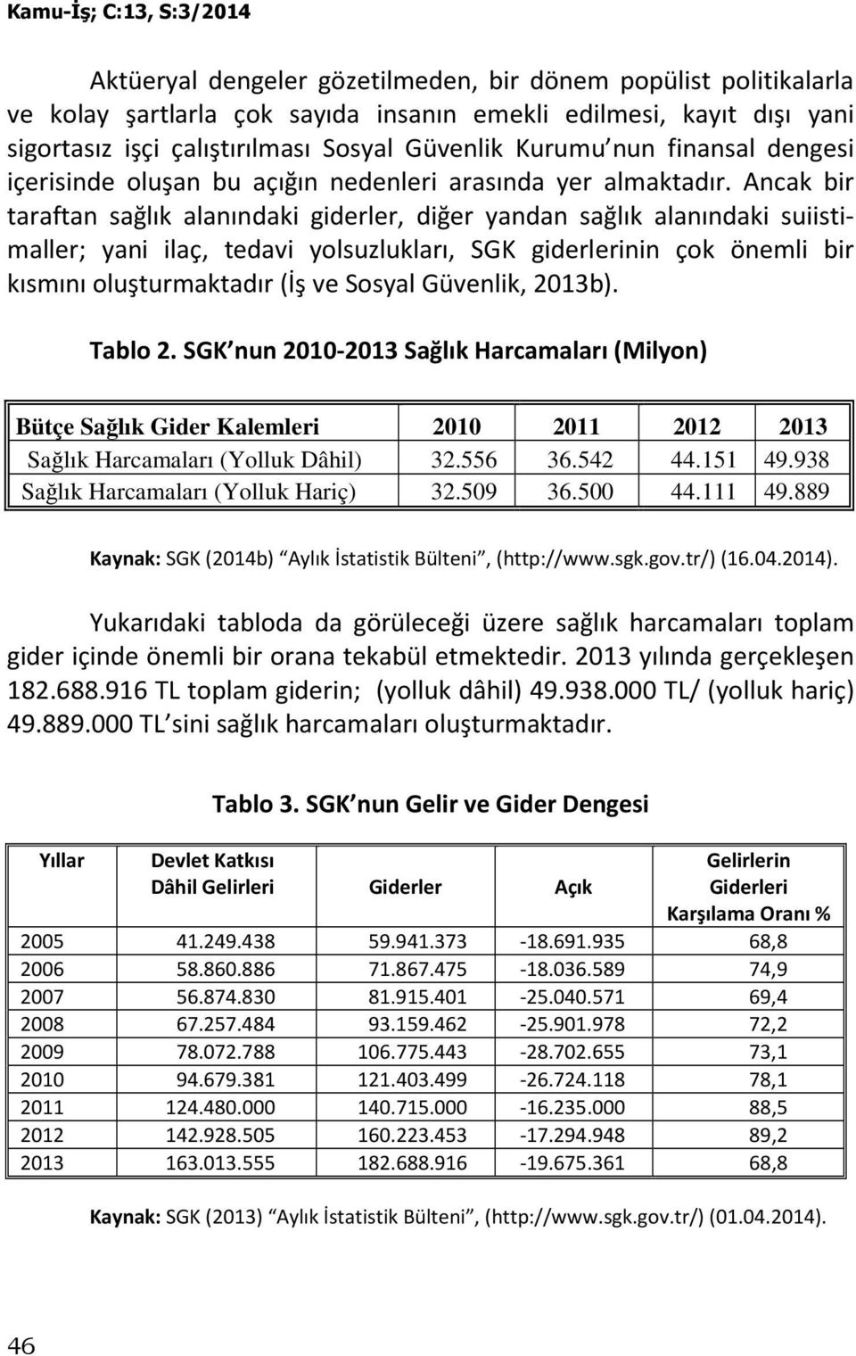 Ancak bir taraftan sağlık alanındaki giderler, diğer yandan sağlık alanındaki suiistimaller; yani ilaç, tedavi yolsuzlukları, SGK giderlerinin çok önemli bir kısmını oluşturmaktadır (İş ve Sosyal