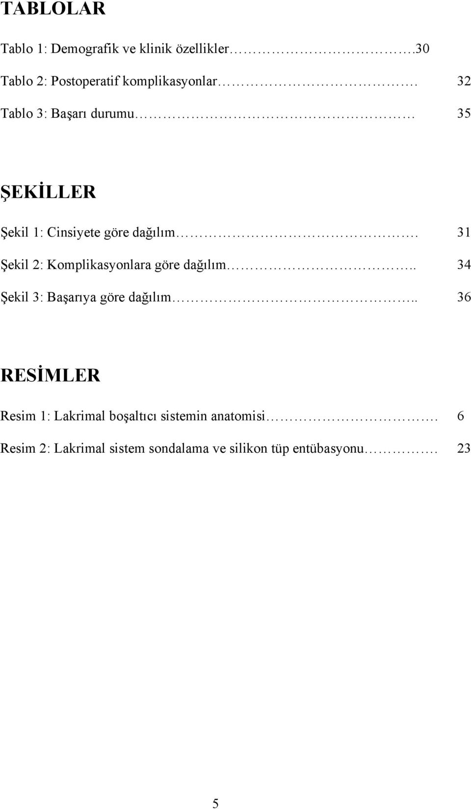 31 Şekil 2: Komplikasyonlara göre dağılım.. 34 Şekil 3: Başarıya göre dağılım.