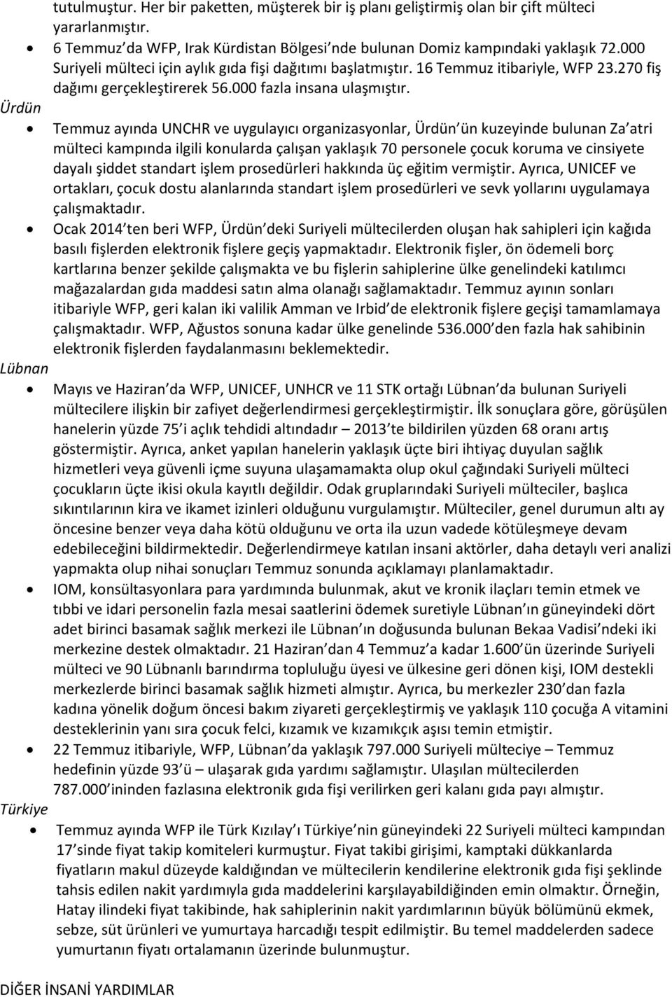 Lübnan Türkiye Temmuz ayında UNCHR ve uygulayıcı organizasyonlar, Ürdün ün kuzeyinde bulunan Za atri mülteci kampında ilgili konularda çalışan yaklaşık 70 personele çocuk koruma ve cinsiyete dayalı