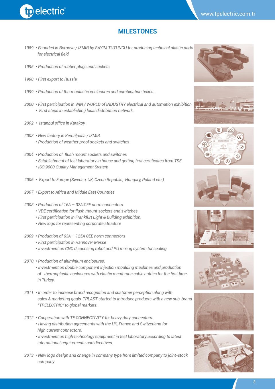 2000 First participation in WIN / WORLD of INDUSTRY electrical and automation exhibition First steps in establishing local distribution network. 2002 Istanbul office in Karakoy.