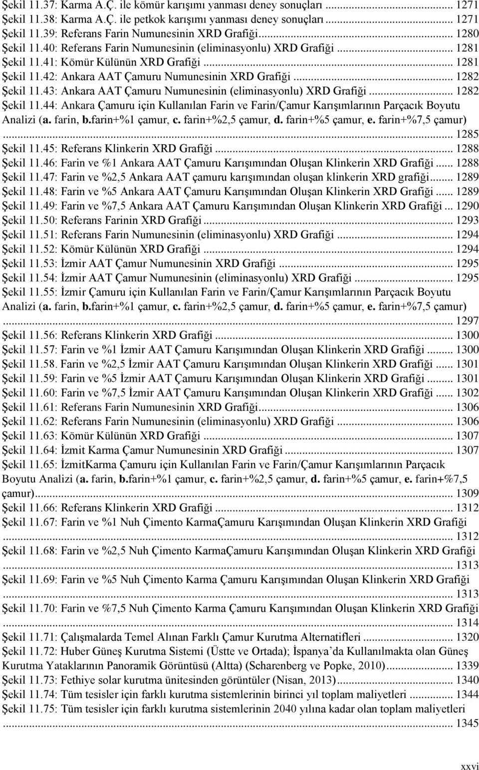 .. 1282 Şekil 11.43: Ankara AAT Çamuru Numunesinin (eliminasyonlu) XRD Grafiği... 1282 Şekil 11.44: Ankara Çamuru için Kullanılan Farin ve Farin/Çamur Karışımlarının Parçacık Boyutu Analizi (a.