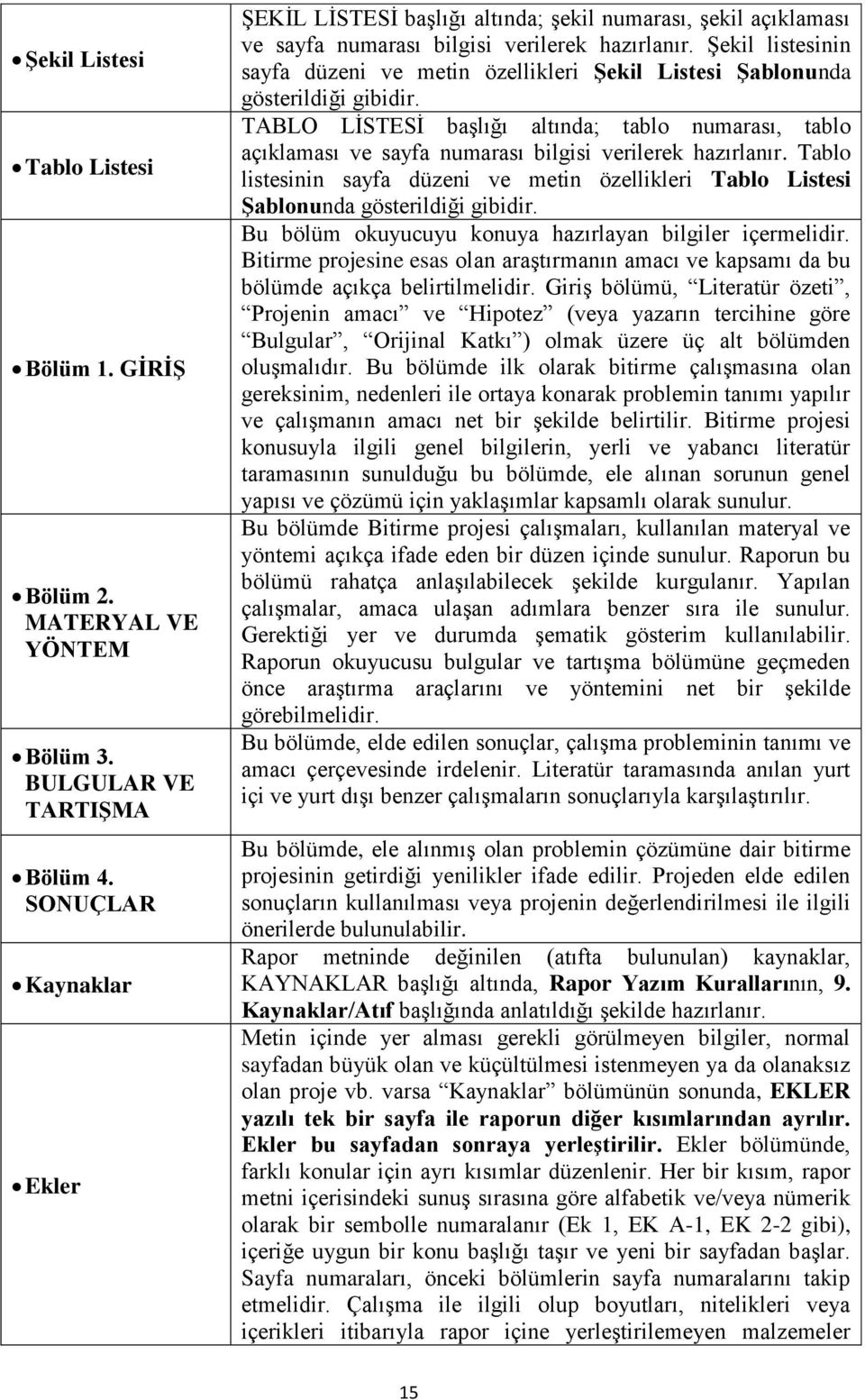 Şekil listesinin sayfa düzeni ve metin özellikleri Şekil Listesi Şablonunda gösterildiği gibidir.