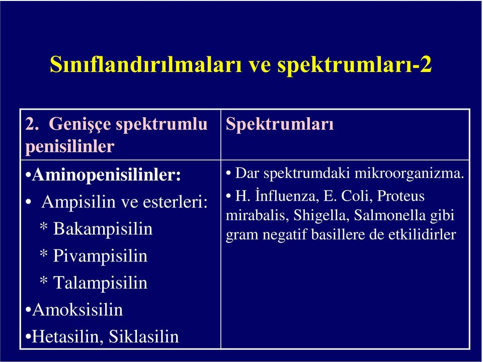 Talampisilin Amoksisilin Hetasilin, Siklasilin 6SHNWUXPODUÕ Dar spektrumdaki