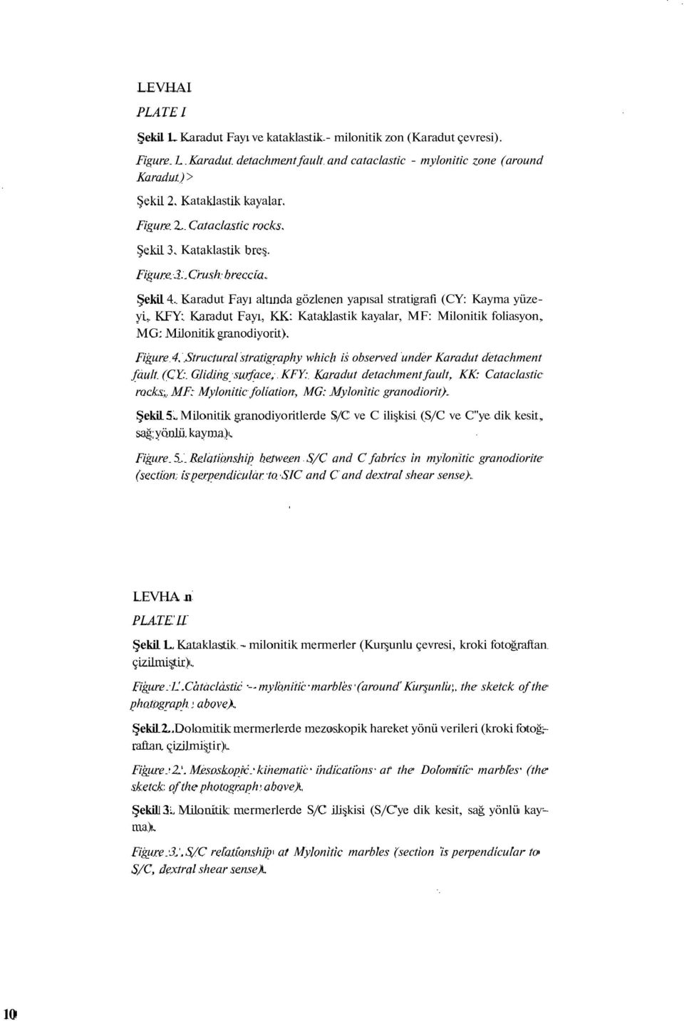 Karadut Fayı altında gözlenen yapısal stratigrafi (CY: Kayma yüzeyi, KFY: Karadut Fayı, KK: Kataklastik kayalar, MF: Milonitik foliasyon, MG: Milonitik granodiyorit). Figure 4.