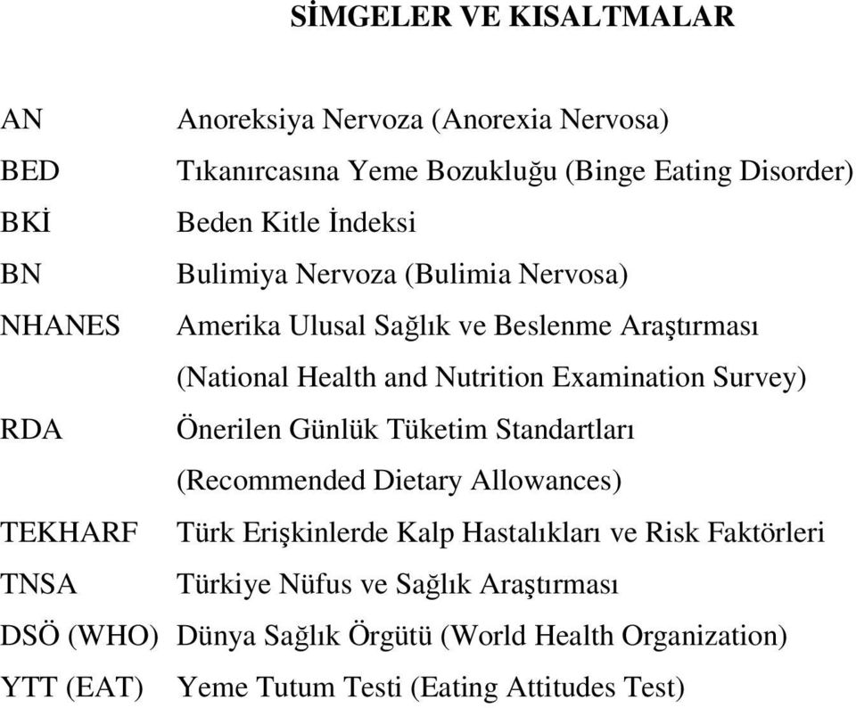 Survey) RDA Önerilen Günlük Tüketim Standartları (Recommended Dietary Allowances) TEKHARF Türk Erişkinlerde Kalp Hastalıkları ve Risk