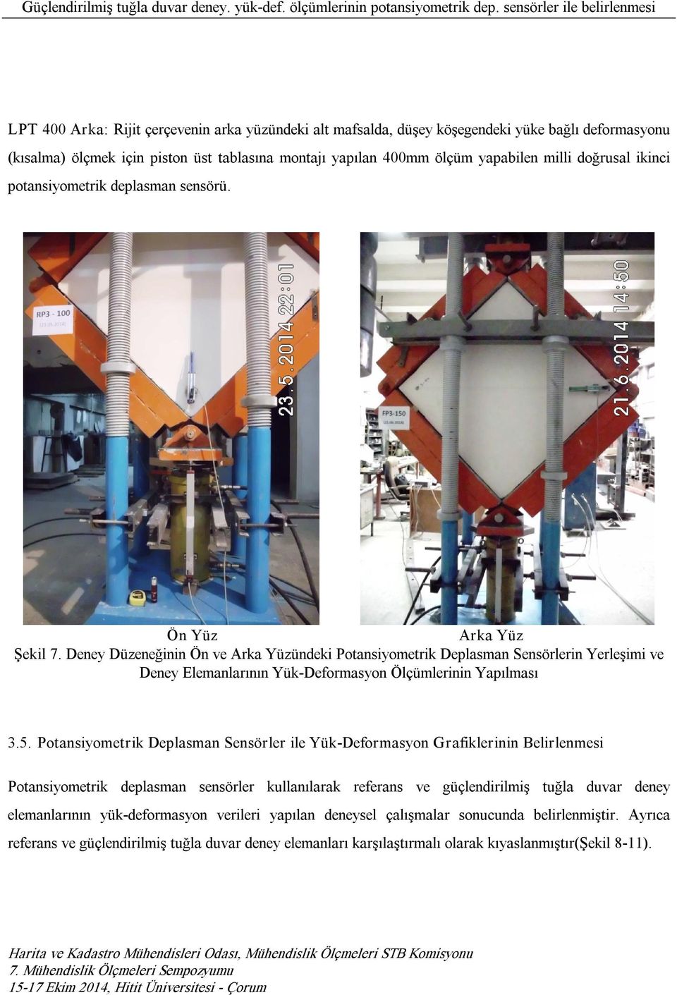 Deney Düzeneğinin Ön ve Arka Yüzündeki Potansiyometrik Deplasman Sensörlerin Yerleşimi ve Deney Elemanlarının Yük Deformasyon Ölçümlerinin Yapılması 3.5.